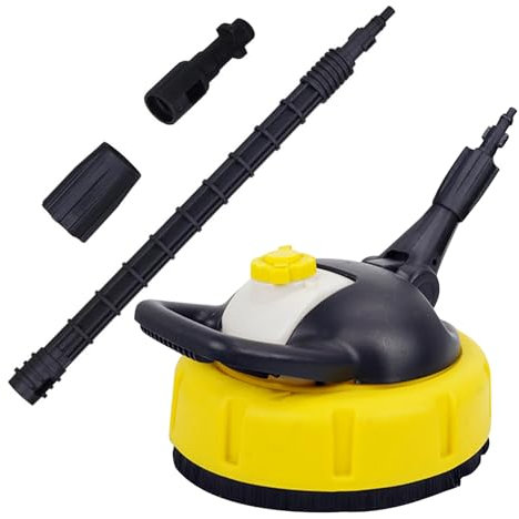 Patio Cleaner Attachment for Karcher, Dia28cm Rotating High Pressure Washer with 47cm Long Handle, for K2-K7 High Pressure Surfaces Cleaner, Rotating Jets Cleaning Nozzle, for Paving, Yards (With pot)