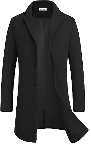 COOFANDY Herrrock vinter varm krage trenchcoat affärsjacka med fickor, Svart, XL