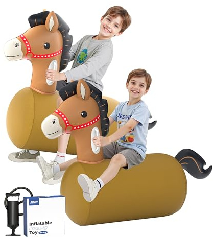 JOSEN Bouncy Horse Hopper Giant Ride On Toys, Inflatable Bouncing Animal Hopper with Hand Pump, Jumping Hopping Toys Up to 250lbs, Indoor Outdoor Bouncers for Teen Kids Girls Boys Ages 5+ (2 Pack)