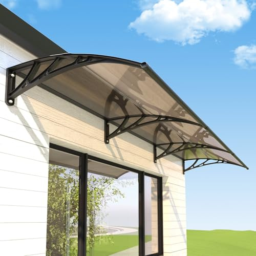GUANSU Marquise Porte Entree 300x100cm Auvent Exterieur UV Resistant | 5 mm polycarbonate, Anti-UV/pluie/vent/neige, Installation facile, Pour terrasse/balcon/fenêtre, Support ABS, Résistant