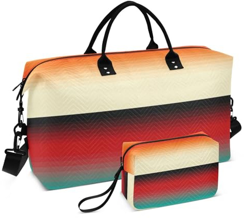 Duffelväska set dubbel väska set våg quiltad dragkedja fack lätt resa, Boho ränder, One Size, Klassisk