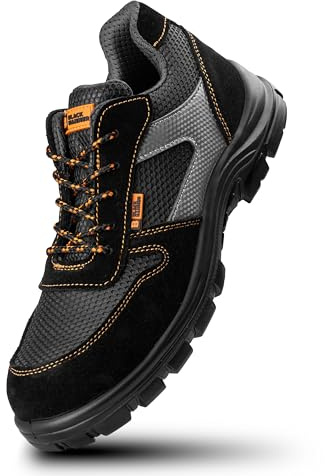 Black Hammer Composite Toe Cap Safety Trainers Metal Free Lightweight Work Shoes for Men Utility Construction Footwear with Midsole Protection Suede Leather Perfect for Everyday Use 1997 Black (11 UK)