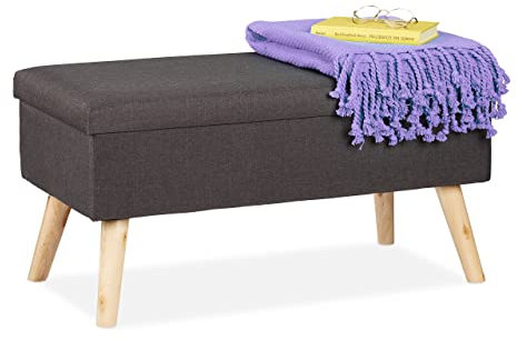 Relaxdays Sitzbank mit Stauraum, gepolsterte Truhenbank, modern, Holzbeine, Stoffbezug, HBT: 39 x 77 x 39 cm, dunkelgrau