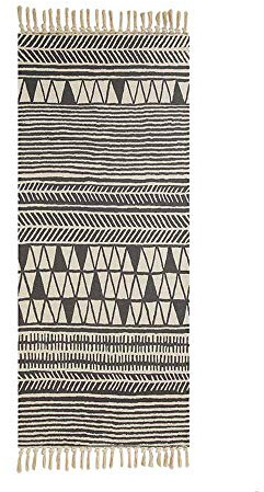 Alfombra Tejida a Mano con Borlas, Morbuy Algodón y Lino Alfombrilla de Estilo Étnico Geométrico Bohemio, Decorativo Manta Té Cuarto de Estar Alfombra Mesita Área de Alfombra (60 * 90cm,Negro)