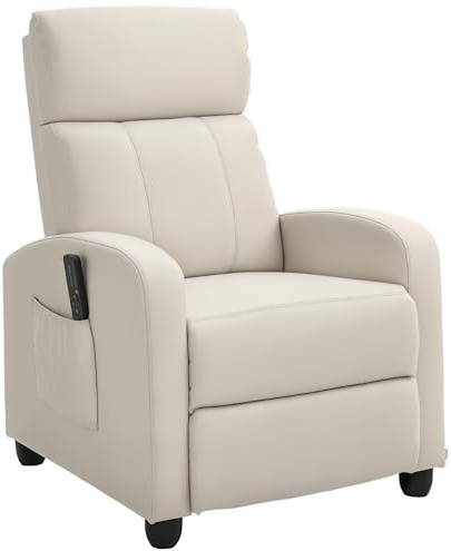HOMCOM Poltrona Relax Massaggiante con 8 Modalità e 5 Intensità, Poltrona Reclinabile con Poggiapiedi e Telecomando, Pelle PU - 68x88x98 cm, Crema