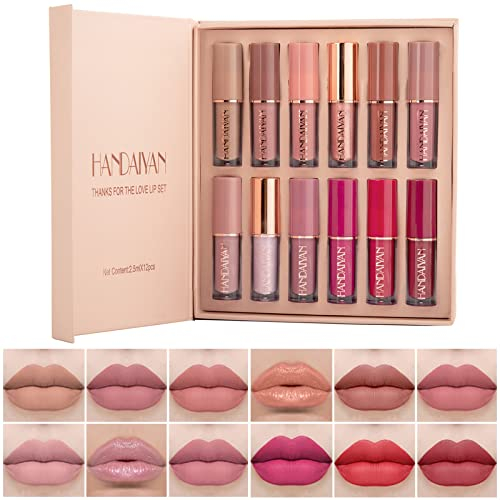 Rossetto 12 pezzi Matte Liquid Lipgloss, Kit lucidalabbra opaco regalo per cosmetici a lunga durata impermeabile