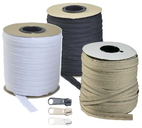 6 metri di Cerniera zip lampo + 12 cursori chiusura continua Catena 7 da cucito (colore Nero)