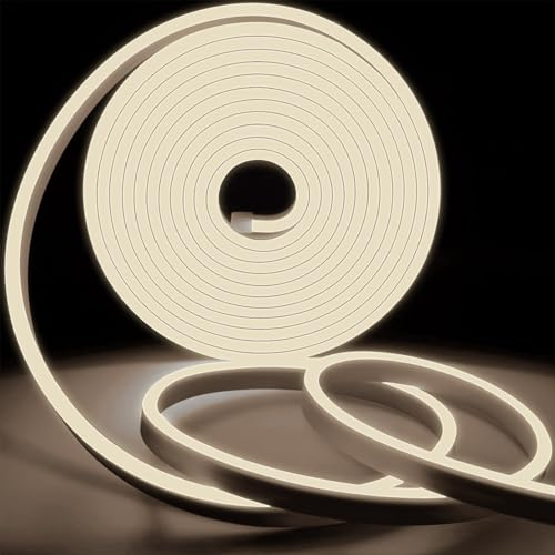 KSIBNW Striscia LED Neon Flessibile Impermeabile IP65 2 Metri 2835 120 led/m 220v,per Camera da letto, Bar, Sala Giochi, Giardino,Esterno,con Adattatore e Controller,Bianco Naturale
