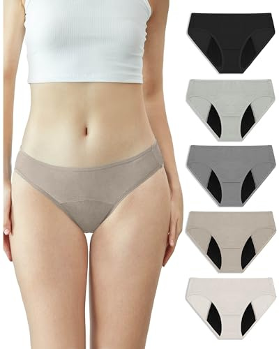 Neione Mujer Bragas Menstruales Braguita Bikini para Regla Período Postparto Flujo Moderado Ropa Interior Brasileña Pack de 5 Satori S