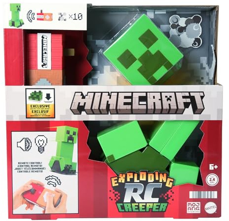 Mattel Minecraft Exploding RC Creeper with Lights & Sounds, 10 Explosion Particles, Game-Authentic Movement & DLC Code, HRR48