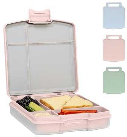 Ubbi Bento Box for Kids, BPA-Free, Leakproof, Dishwasher Safe, Food-Safe Material, Toddler and Kids Travel Lunch Containers, 4 Compartments, Blush Pink