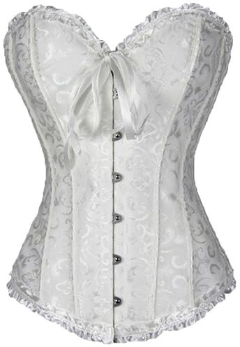 LSFYSZD Women's Lace Up Boned Overbust Corset Bustier Lingerie Bodyshaper Top Plus Size (White, M)