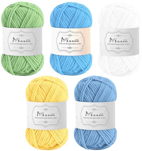 Maxee Häkelgarn 250g (50g*5 Farbe), Acryl Wolle Zum Stricken, Garn zum Häkeln und Stricken, Hand Knitting Yarn Set, Handstrickgarn Baumwollgarn für Häkeln, Wolle zum Stricken und Kunsthandwerk