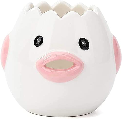 LuoCoCo Novelty Egg Separator, Ceramics Vomiting Chicken Egg Yolk White Separator, Portable Egg Filter Splitter, Kitchen Cooking Baking Cake Gadget Assistant Tool, Dishwasher Safe (Pink)