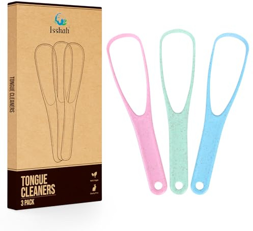 Lot de 3 gratte-langue en fibre écologique naturelle 100 % sans BPA pour soins bucco-dentaires et hygiène