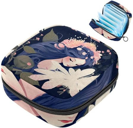 YTYVAGT Sacchetto di immagazzinaggio del tovagliolo sanitario,Borsa mestruale,Sacchetto del pad,Ragazza di fiore di fantasia,Sacchetto di periodo