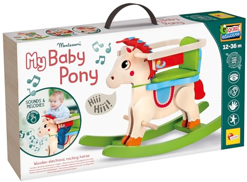 Lisciani - MONTESSORI DE MADERA - Mi bebé pony - Caballo Balancín Electrónico de Madera Parlante - Para Niños de 1 a 3 años - Desarrollo Motor y Equilibrio - Estable y Seguro - Con Sonidos y Melodías
