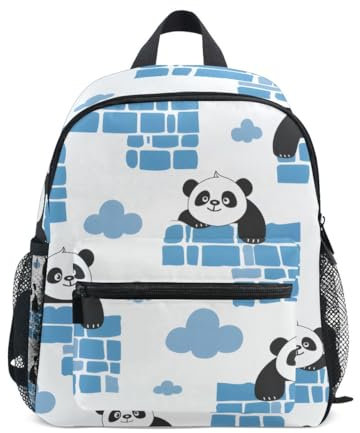 Mnsruu Petit sac à dos d'école pour enfants, panda grimpant le mur, bleu, sac à dos à bandoulière pour enfants préscolaires, sac d'école primaire pour garçons et filles, Panda Climb the Wall Bleu, S