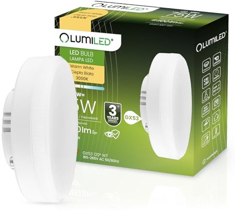 Lumiled GX53 LED, 12W 1100 Lumen Leuchtmittel, 3000K warmweiß Birne Lampe Strahler Spot, ersetzt 75W 120° Grad Strahlwinkel LED Lichtquelle Energiesparlampen Schrank