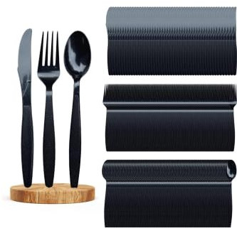Clear Reusable Cutlery Set, 500 Pcs Heavy Duty Clear Cutlery Set, 100 Forks+100 Knives+100 Spoons+200 Fruit Forks Strong for All Occasion Birthday Parties Weddings Camping (Schwarz)