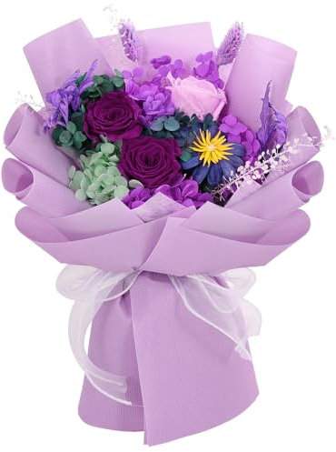 Zanfqvo Blumenstrauß Versenden - Ewige Rose Geschenke für Frauen - 100% Echte Rosen - Konservierte Blumenstrauß für Geburtstagsgeschenk, Valentinstag, Muttertag, Weihnachten, Hochzeitstag (Lila)