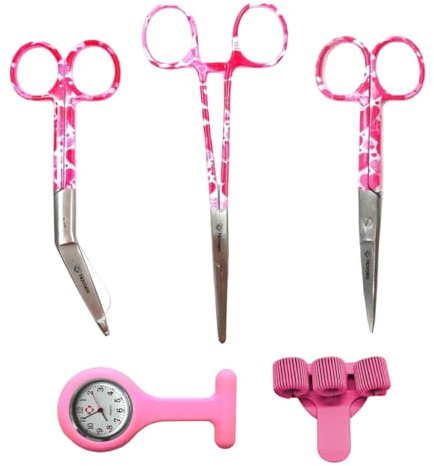 Kit de démarrage d'infirmière « Pink Love » - 5 pièces - Certificat MDR - Ciseaux de pansement - Ciseaux d'infirmière - Kocher - Accessoires d'infirmière - Cadeau d'infirmière