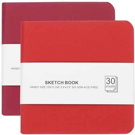 PATIKIL 4x4 Watercolor Paper Sketchbook, 2Pcs 30 Sheet 300GSM/203lb Acid Free Watercolor Journal Hardcover Artists Paper Pads for Painting, Red/Dark Pink