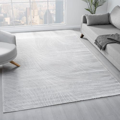 VIMODA Teppich Wohnzimmer Teppich Schlafzimmer, Flur, küche Kurzflor Boho Design Unifarbe Hoch-Tief-Effekt Modern 3D Weich, Farbe:L.Grey, Maße:200x290 cm