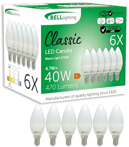 BELL Lighting E14 SES Dimmable LED Candle Bulbs Warm White 4.7W 470lm 6 Pack