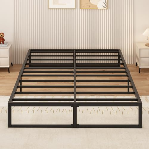 Yicensen Cadre de Lit 140x190 cm, Cadre de Lit Double à Plate-Forme Métallique avec Support à Lattes en Acier, Montage Facile, sans Bruit, Aucun Matelas à Ressorts Requis, 30cm de Haut, Noir