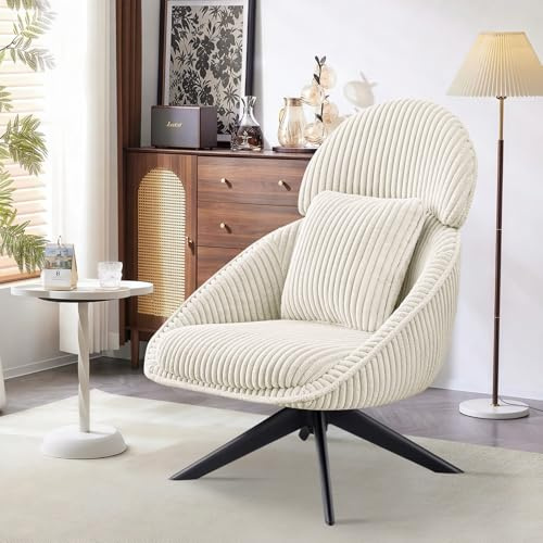 Ckaff Poltrona Salotto Girevole a 360°, Poltrona Imbottita Poltrona Relax con Cuscino Rimovibile, Poltrona Camera da Letto Poltrona Ufficio per Soggiorno Camera da Letto Studio, Beige