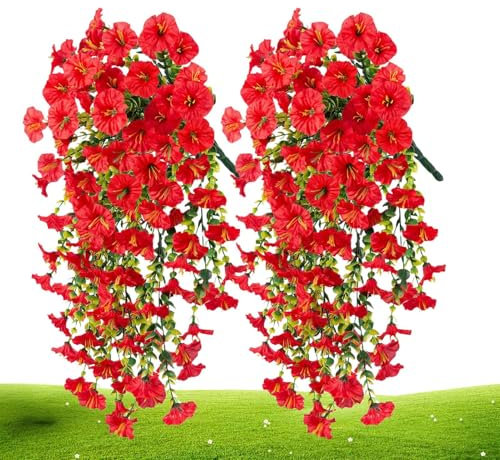 Patifirst 2 Petunia Pianta Finta, 75cm Fiori Finti Pendenti Da Esterno Per Balcone, Pianta Finta Cadente Con Fiori, Piante Finte Da Appendere, Per Matrimoni, Casa, Giardino, Cortile, Decorazione