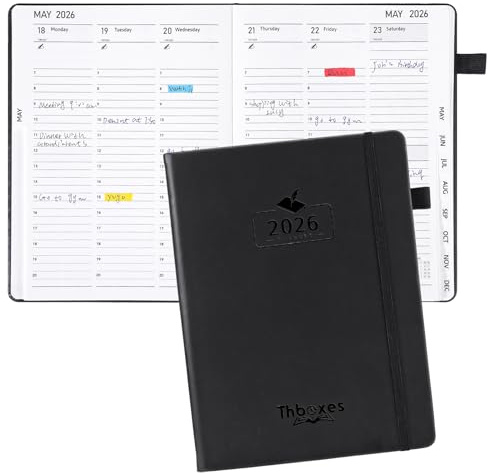 Diary 2026 A5 Week to View, Vertical Weekly Planner January to December, Hardcover Leather Cover Hourly Planner 2026 with Monthly Tabs (Black)