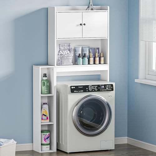 Yvsevnr Armario para Lavadora con Puertas y Estantes Ajustables, Armario de Baño Independiente, Mueble Lavadora Secadora Madera, Muebles sobre Inodoro, Mueble Contenedor para Baño 84 x 20 x 160 cm