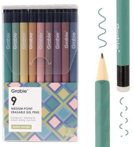 Grabie Erasable Gel Pens, Medium Point 0.7 mm Erasable Pens, Make Mistakes Disappear for Drawing Writing Planner, Pack of 9 Assorted Colors(Rustic Reverie)