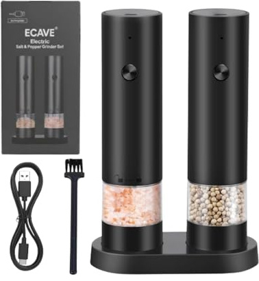 ECAVE Electric Salt Pepper Grinder Set USB Rechargeable Mills Storage Base