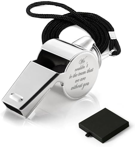 Mitibet Football Coach Gifts, Engraved Stainless Steel Whistle, Best Gifts for Football Coaches, Metal Sports Referee Whistle, Rugby Netball Teacher Gift, Loud Sound, Silver Whistle
