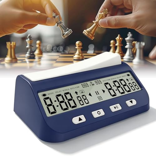 Reloj de ajedrez digital, multifunción, reloj de ajedrez con cuenta atrás, bonificación, retardo y recuento ascendente, compacto, portátil, fácil de usar, función de memoria para casa y torneos