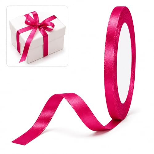 10mm Rose Red Satin Ribbon, 22m Thick Fabric Ribbon for Gift Wrapping, Crafting, Wedding Party Balloon Cake Decor