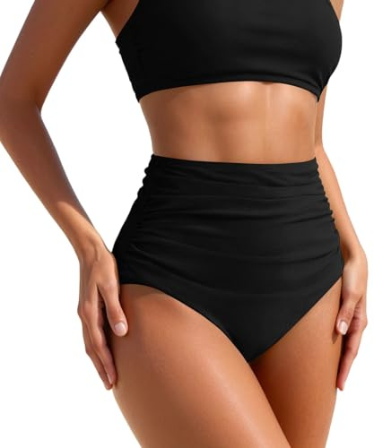 Braga Bikini Mujer de Cintura Alta Braguita Tiro Alto Parte Inferior Bikini Pantalón de Baño Vientre Plano Bañadores Reductores Mujer Bragas de Bikini Altas Bikini Fruncido Vientre Plano
