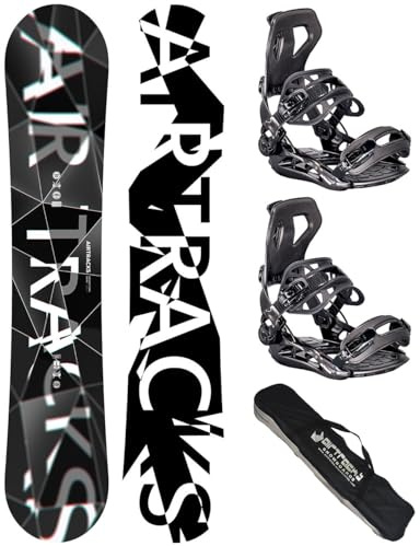 Airtracks Herren Snowboard Set Freeride Freestyle – Refractions Game Wide Snowboard 155 - Softbindung Master L - SB Bag