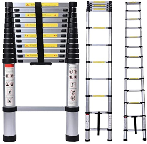 Jiahe 16.5fT/5M Aluminum Telescoping Extension Ladder Portable Multi-Purpose Portable Extension Ladder for Indoors Outdoors with Capacity of 330LB, Gray
