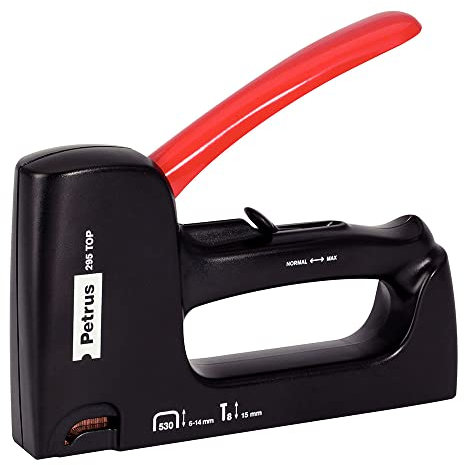 Petrus Grapadora petrus clavadora 295 top bricolaje cuerpo de plastico ajuste de potencia utiliza grapas nº530 y clavos nº8