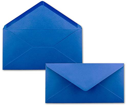 50 Brief-Umschläge Royal-Blau/Königsblau DIN Lang - 110 x 220 mm (11 x 22 cm) - Nassklebung ohne Fenster - Ideal für Einladungs-Karten - Serie FarbenFroh