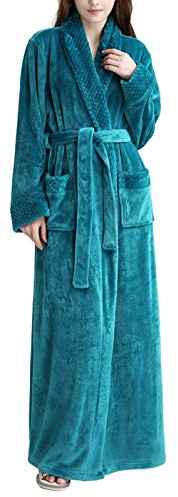 Kinloy Ladies Fluffy Fleece Soft & Cosy Dressing Gown Comfy Long Housecoats Terry Towelling Robe Lightweight Shaggy Luxury Full Length Bathrobe Nightwear