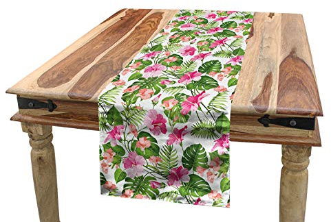 ABAKUHAUS Wald Tischläufer, Paradise Island Nature, Esszimmer Küche Rechteckiger Dekorativer Tischläufer, 40 x 180 cm, Grün Magenta