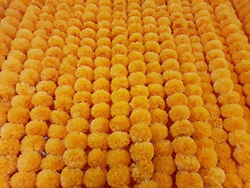 DECORATION CRAFT Confezione da 5 ghirlande artificiali di calendula arancione chiaro, lunghezza 1,5 m, per feste, matrimoni indiani, decorazioni a tema indiano, decorazioni per la casa, oggetti di