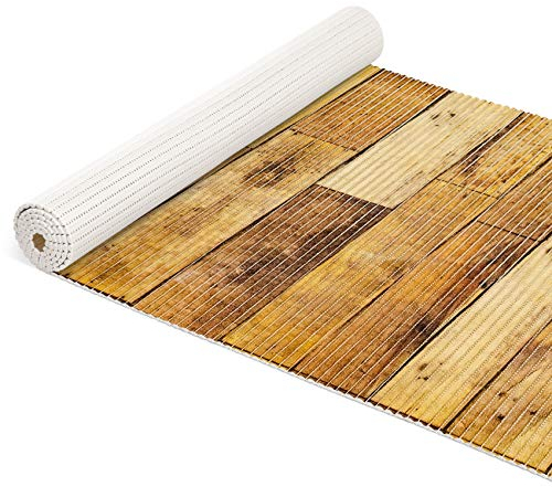 ANRO Badematte Weichschaummatte Bad- und Duschvorleger Teppich Antirutsch Badläufer Holz Diele Braun 300x65cm