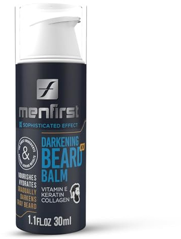 MENFIRST Darkening Beard Balm for Men with Sensitive Skin – Gray & White Hair Reducing Leave-In Conditioner with Keratin, Collagen & Vit. E – Dark Shades – 1 Fl Oz (Pack of 1)