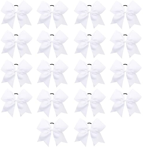 Caenagrion 18 PCS 8 Large White Cheer Hair Bows Ponytail Holder Elastic Band Handmade for Cheerleaders Teen Girls College Sports